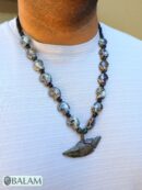 Fish serpentine pendant, ocean necklace, clay beads, Natural serpentine stone, carved stones, Mayan, jasper and wire details, adjustable