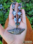 Fish serpentine pendant, ocean necklace, clay beads, Natural serpentine stone, carved stones, Mayan, jasper and wire details, adjustable