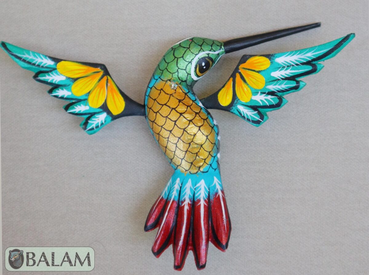 Metallic colors Hummingbird Alebrije, Hummingbird ornament, Wood copal sculpture, bird alebrije, Colibri alebrije. - Image 6