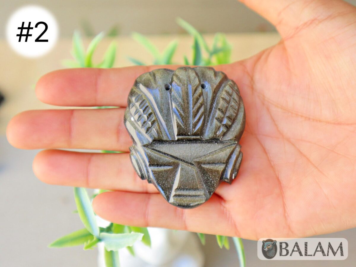 Golden sheen Black Obsidian, Teotihuacan pendant, Ceremonial Obsidian Pendants, Faces of deities. Read description - Image 4