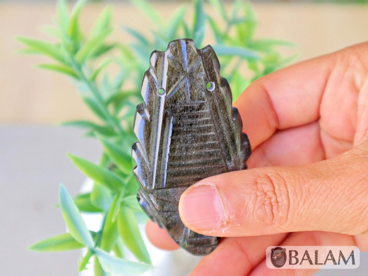 Golden sheen Black Obsidian, Teotihuacan pendant, Ceremonial Obsidian Pendants, Faces of deities. Read description - Image 3