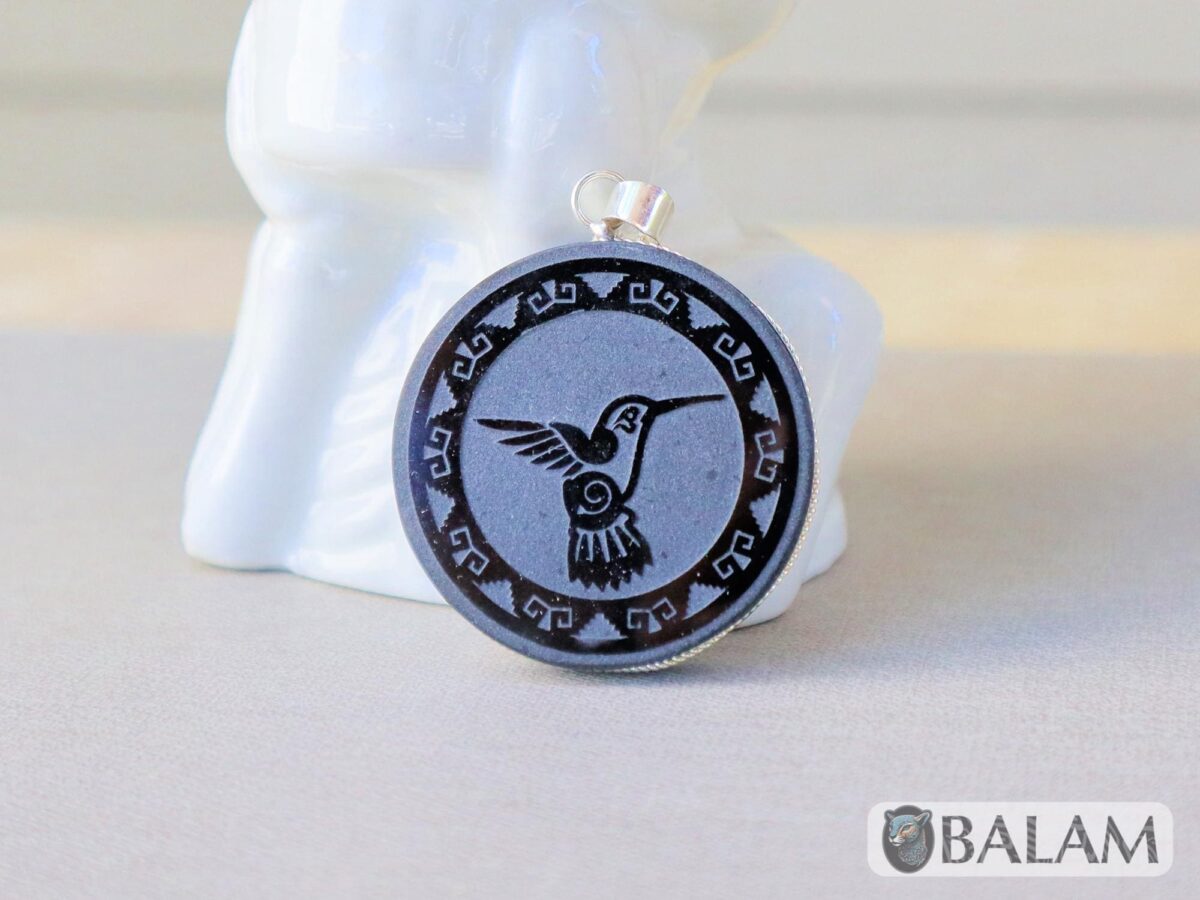 Obsidian pendant, stone necklace, Obsiana Mexica, Obsidian pendant and silver. Engraved Mictlantecuhtli, Hunab ku, Eclipse, Skull, ball game - Image 9