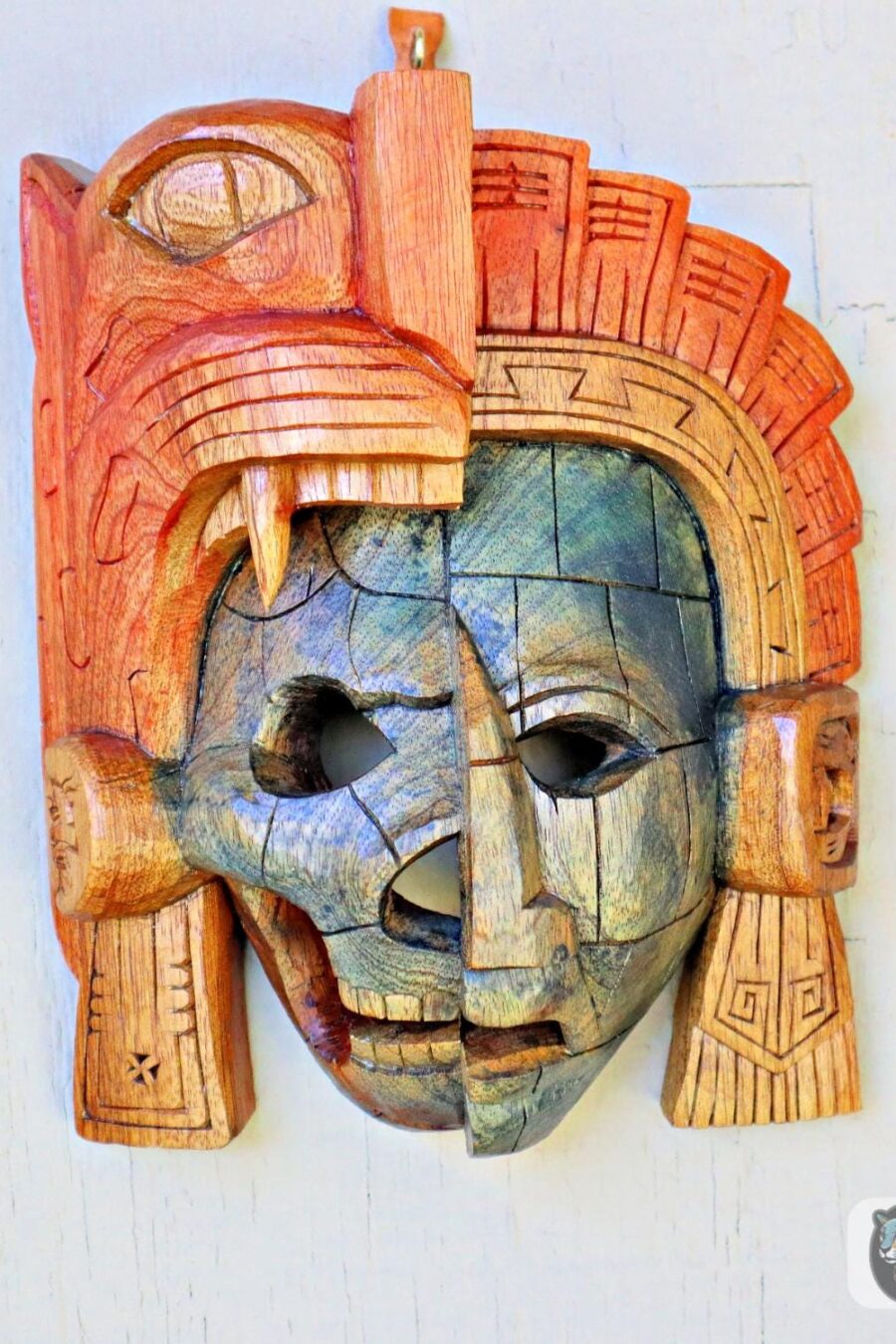 Mayan Warrior Mask, Cedar wooden duality mask, Duality mask, jaguar mask, Jaguar duality warrior mask, Mayan duality mask.
