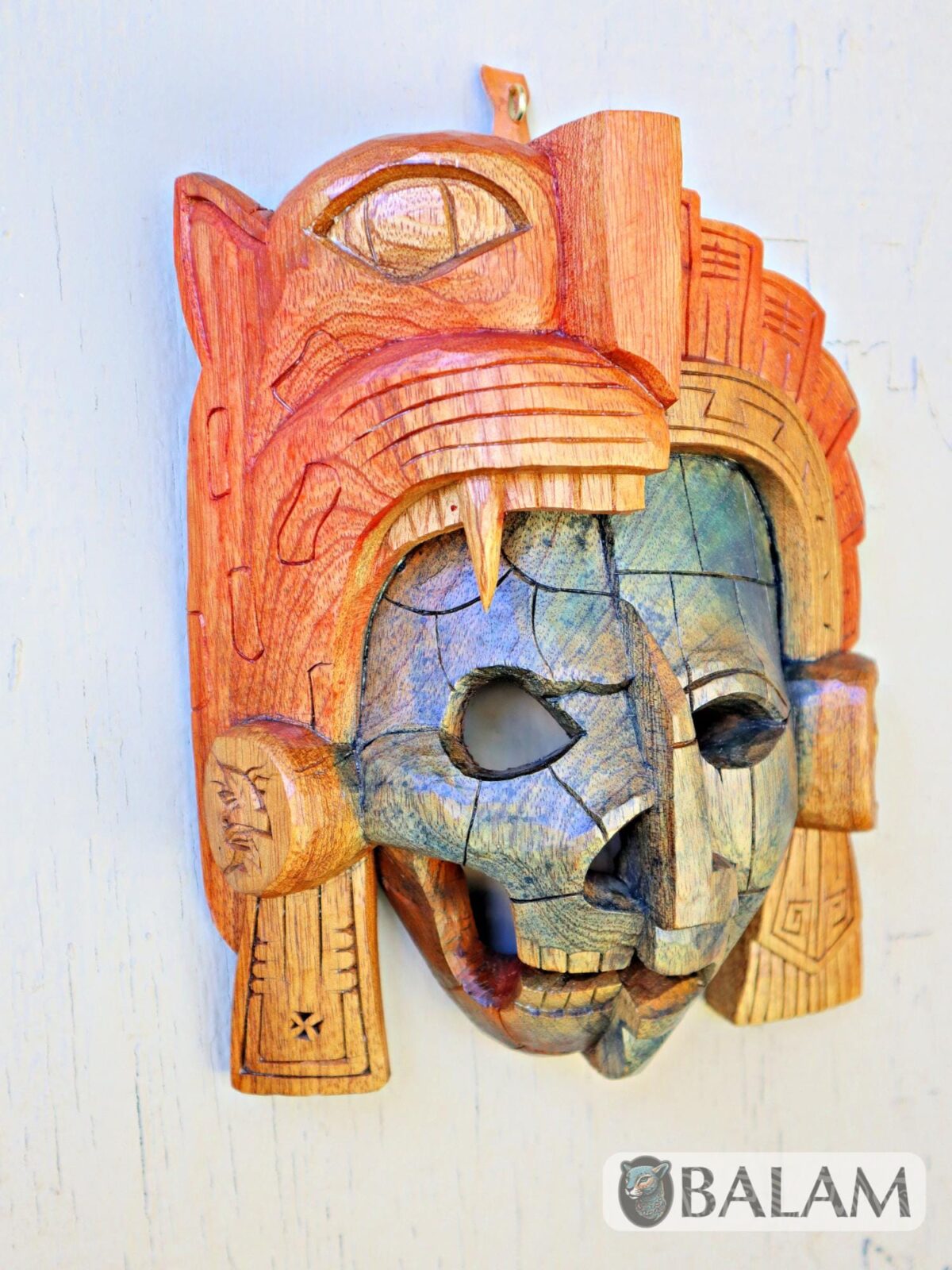 Mayan Warrior Mask, Cedar wooden duality mask, Duality mask, jaguar mask, Jaguar duality warrior mask, Mayan duality mask. - Image 5