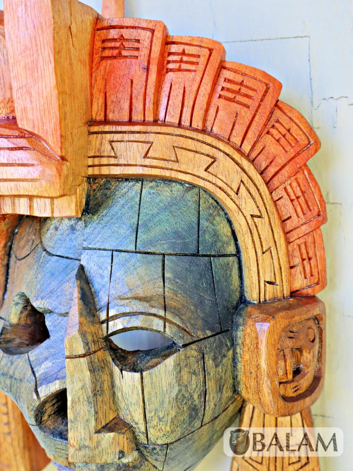 Mayan Warrior Mask, Cedar wooden duality mask, Duality mask, jaguar mask, Jaguar duality warrior mask, Mayan duality mask. - Image 6