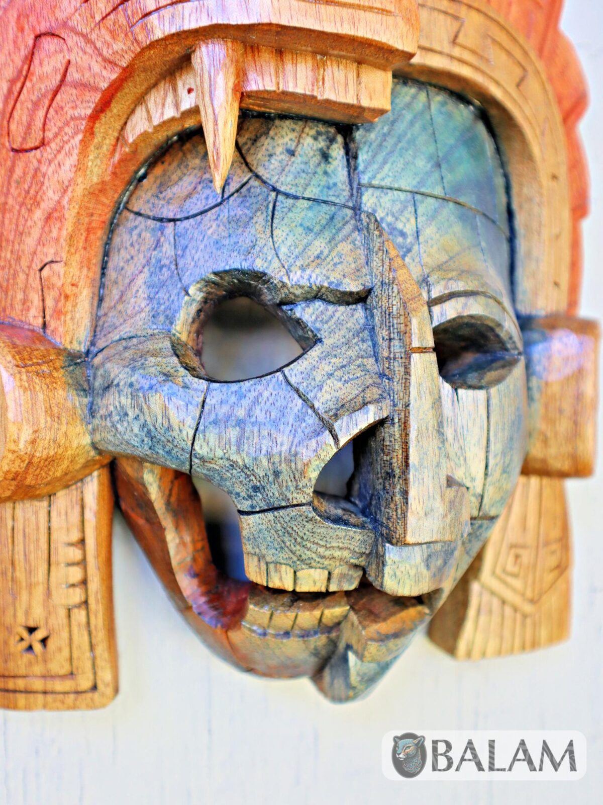 Mayan Warrior Mask, Cedar wooden duality mask, Duality mask, jaguar mask, Jaguar duality warrior mask, Mayan duality mask. - Image 8