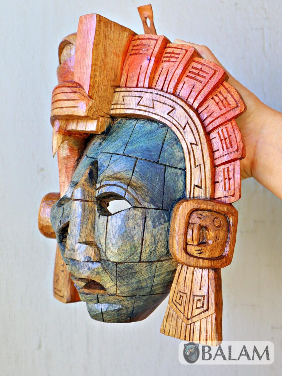Mayan Warrior Mask, Cedar wooden duality mask, Duality mask, jaguar mask, Jaguar duality warrior mask, Mayan duality mask. - Image 10