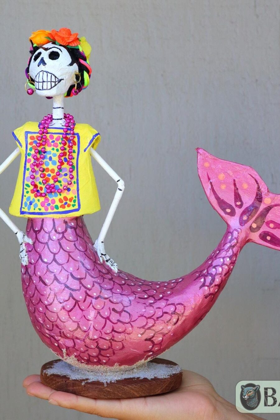 Frida Mermaid alebrije Paper mache, Mermaid alebrije, Alebrije de papel Mache, Unique Mermaid, catrina Frida Sirena, Dia de los Muertos