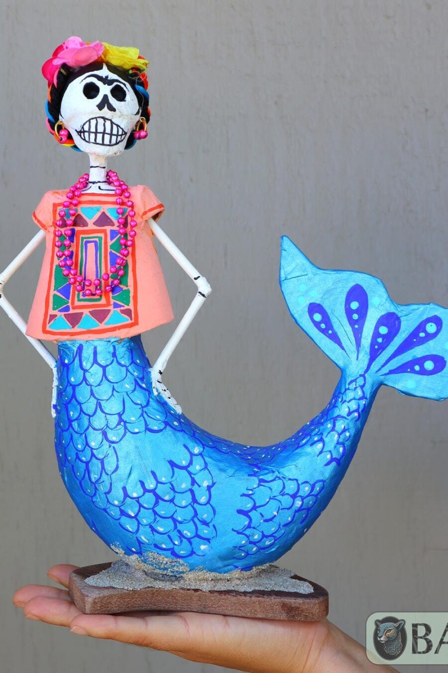Frida Mermaid alebrije Paper mache, Mermaid alebrije, Alebrije de papel Mache, Unique Mermaid, catrina Frida Sirena, Dia de los Muertos