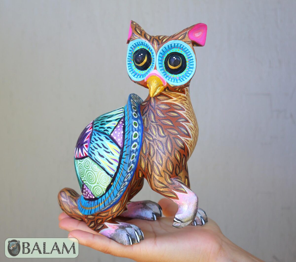Unique alebrije art, Fusion of Turtle, Owl and Lion, Fusion alebrije, A powerful alebrije, Lion, Tortoise, Owl, lechuza, barn owl. - Image 2