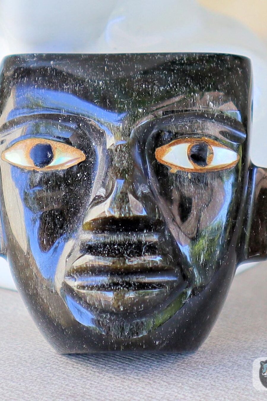 Teotihuacan pendant, Ceremonial Obsidian Pendants, carved Obsidian, Teotihuacan mask of obsidian- Read description