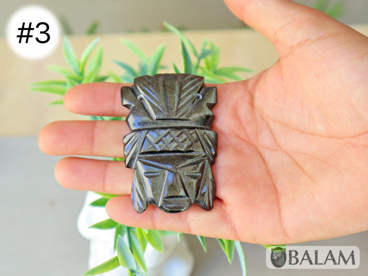 Golden sheen Black Obsidian, Teotihuacan pendant, Ceremonial Obsidian Pendants, Faces of deities. Read description - Image 7