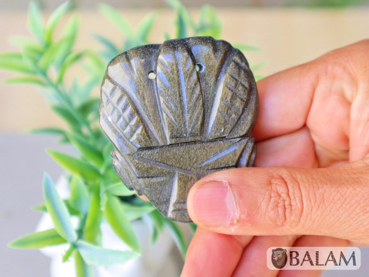 Golden sheen Black Obsidian, Teotihuacan pendant, Ceremonial Obsidian Pendants, Faces of deities. Read description - Image 6