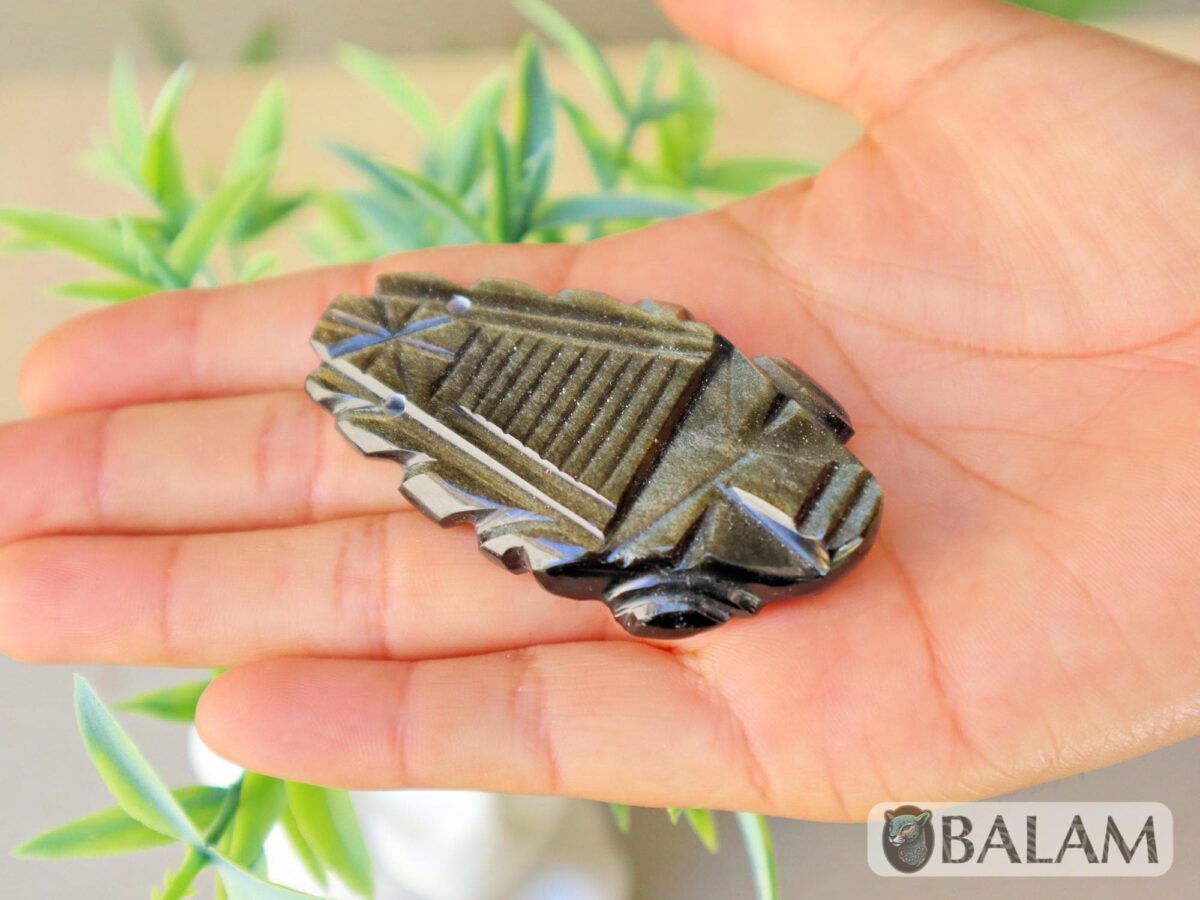 Golden sheen Black Obsidian, Teotihuacan pendant, Ceremonial Obsidian Pendants, Faces of deities. Read description - Image 2