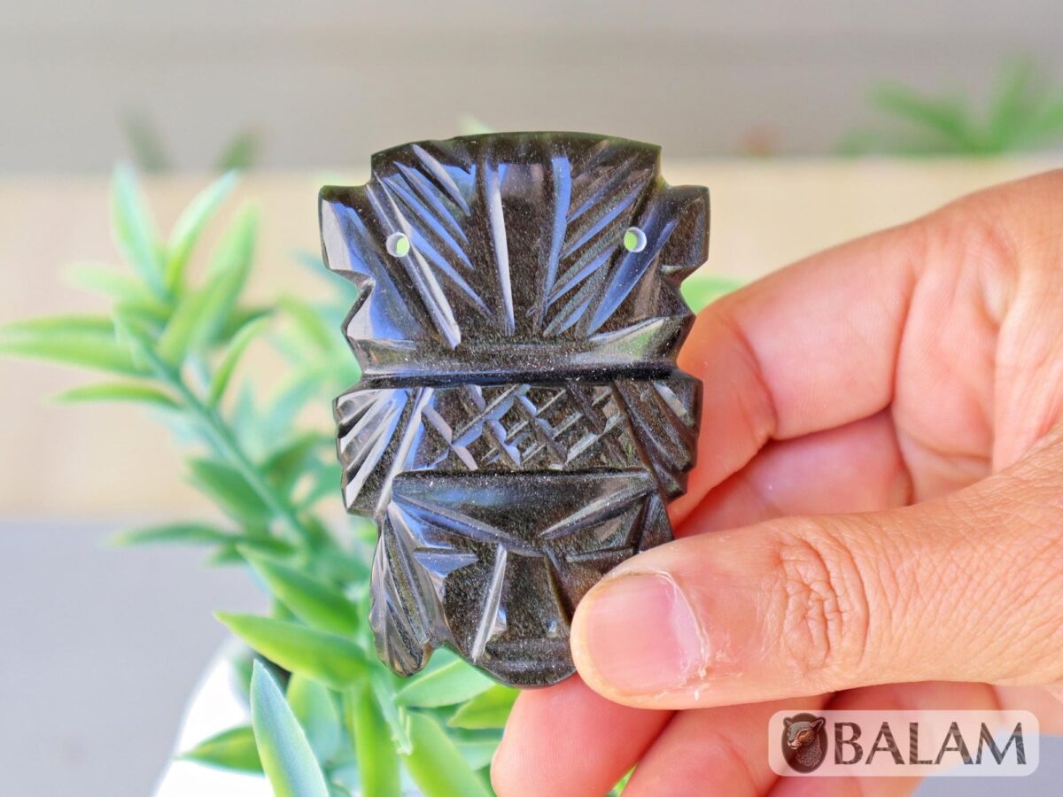 Golden sheen Black Obsidian, Teotihuacan pendant, Ceremonial Obsidian Pendants, Faces of deities. Read description - Image 9