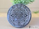 Aztec Black Obsidian Mirror, Mexica symbols, Engraved Ixchel, Hunab Ku, Sun stone or Aztec Calendar, Huitzil, 4.75 inches-Read Description