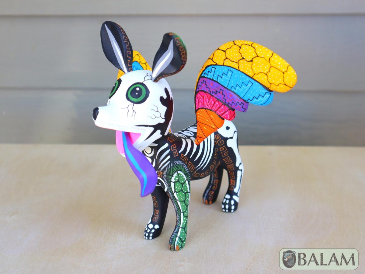 Xoloitzcuintli Alebrije, Dog with wings, Wood copal sculpture, Dog Alebrije, Skeleton and grecas Alebrije, Dia de los muertos. - Image 2