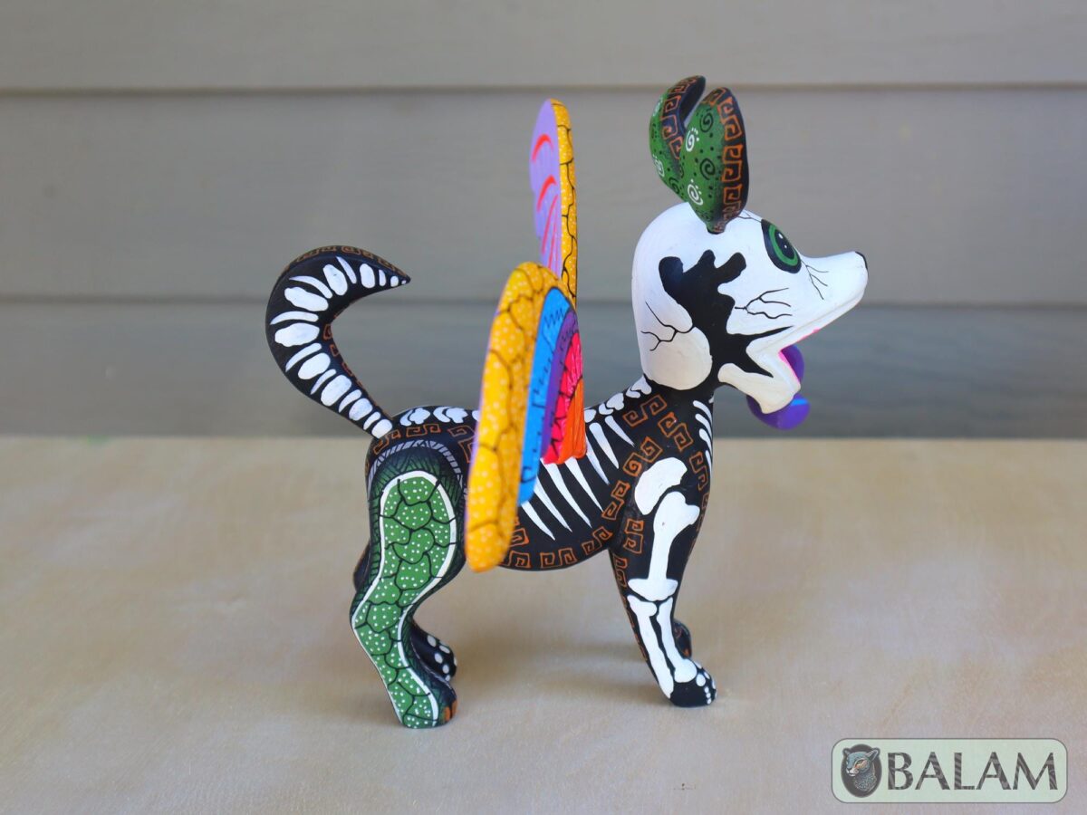 Xoloitzcuintli Alebrije, Dog with wings, Wood copal sculpture, Dog Alebrije, Skeleton and grecas Alebrije, Dia de los muertos. - Image 6