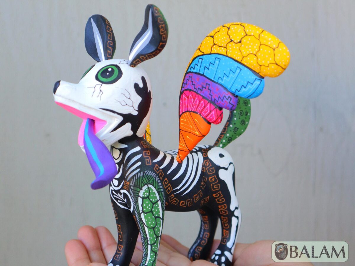 Xoloitzcuintli Alebrije, Dog with wings, Wood copal sculpture, Dog Alebrije, Skeleton and grecas Alebrije, Dia de los muertos. - Image 5