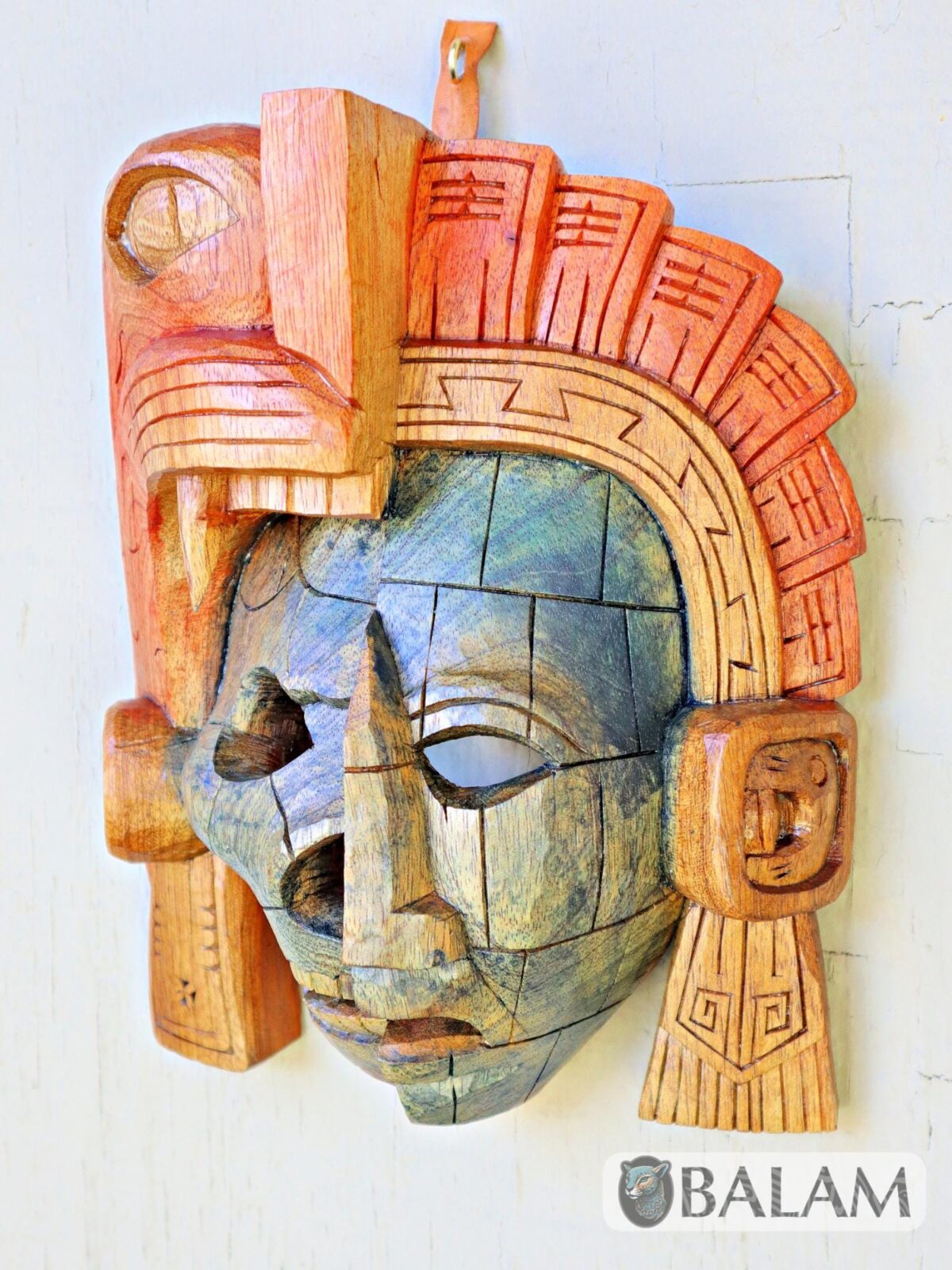 Mayan Warrior Mask, Cedar wooden duality mask, Duality mask, jaguar mask, Jaguar duality warrior mask, Mayan duality mask. - Image 4