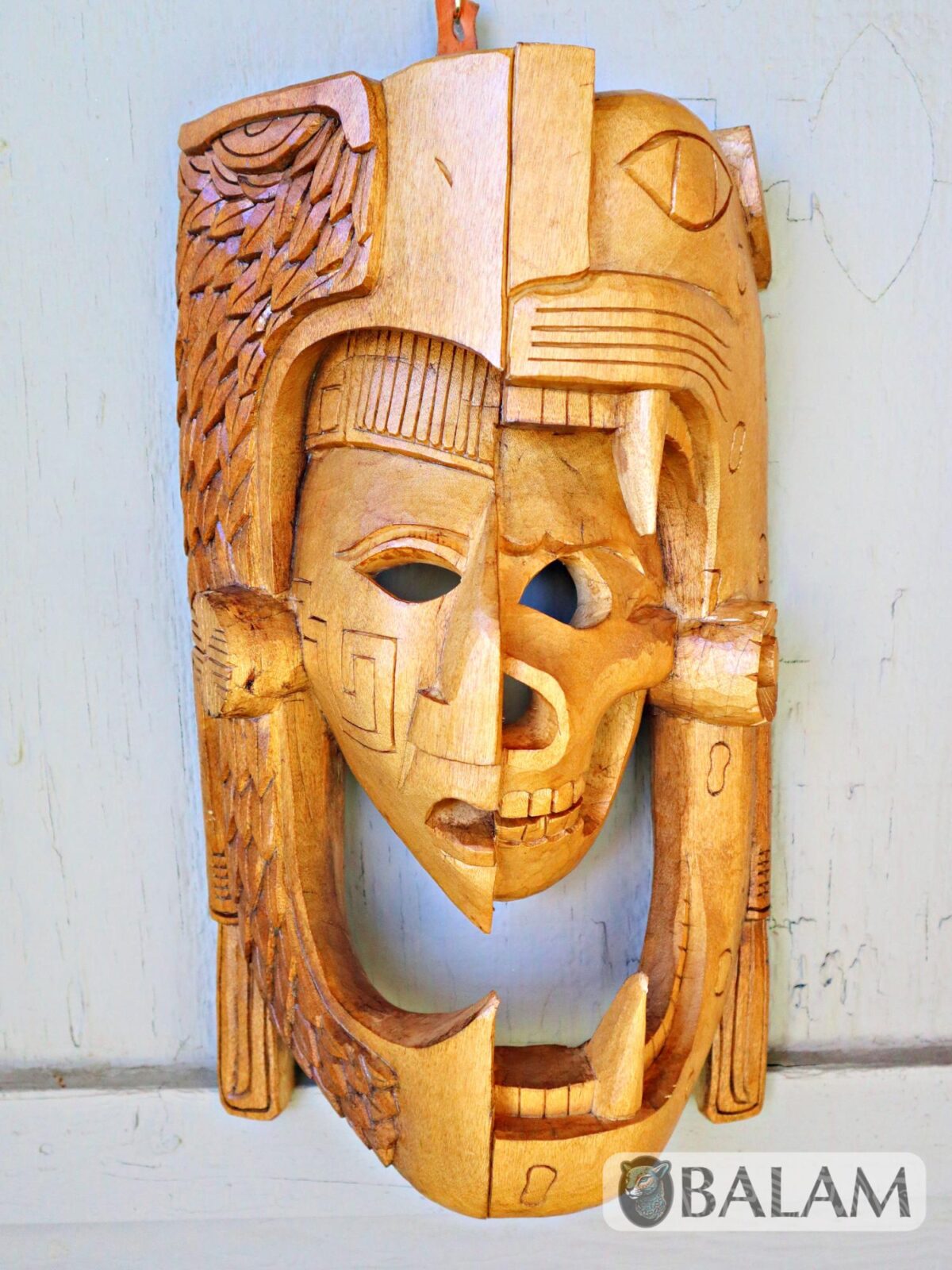 Mayan Warrior Mask, Cedar wooden duality mask, Duality mask, jaguar mask, Jaguar duality warrior mask, Eagle and jaguar duality. - Image 6