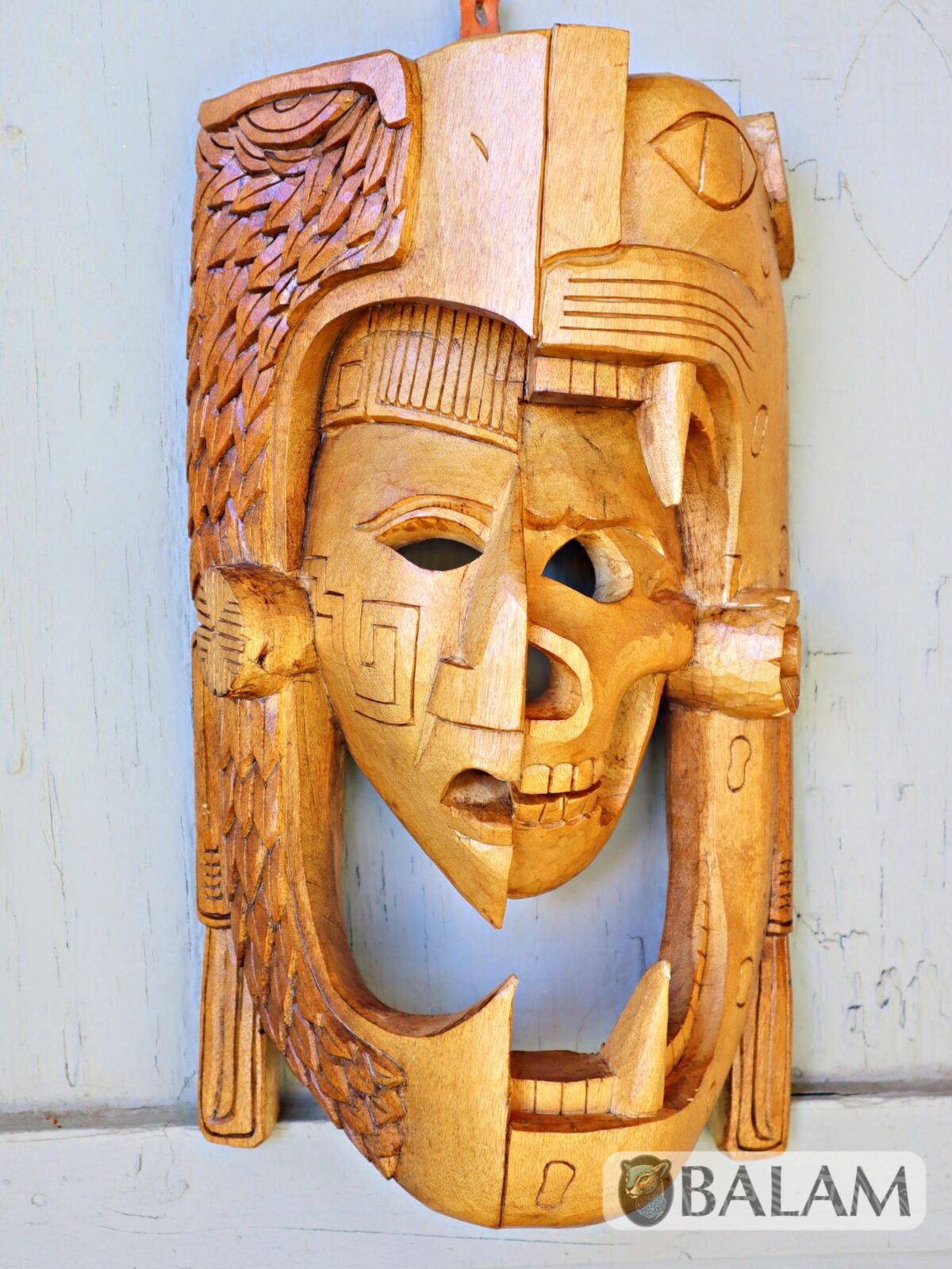 Mayan Warrior Mask, Cedar wooden duality mask, Duality mask, jaguar mask, Jaguar duality warrior mask, Eagle and jaguar duality. - Image 7