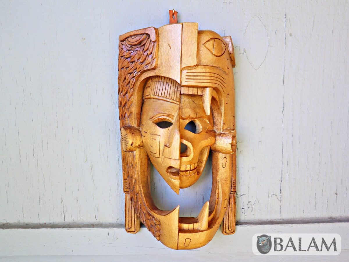 Mayan Warrior Mask, Cedar wooden duality mask, Duality mask, jaguar mask, Jaguar duality warrior mask, Eagle and jaguar duality.