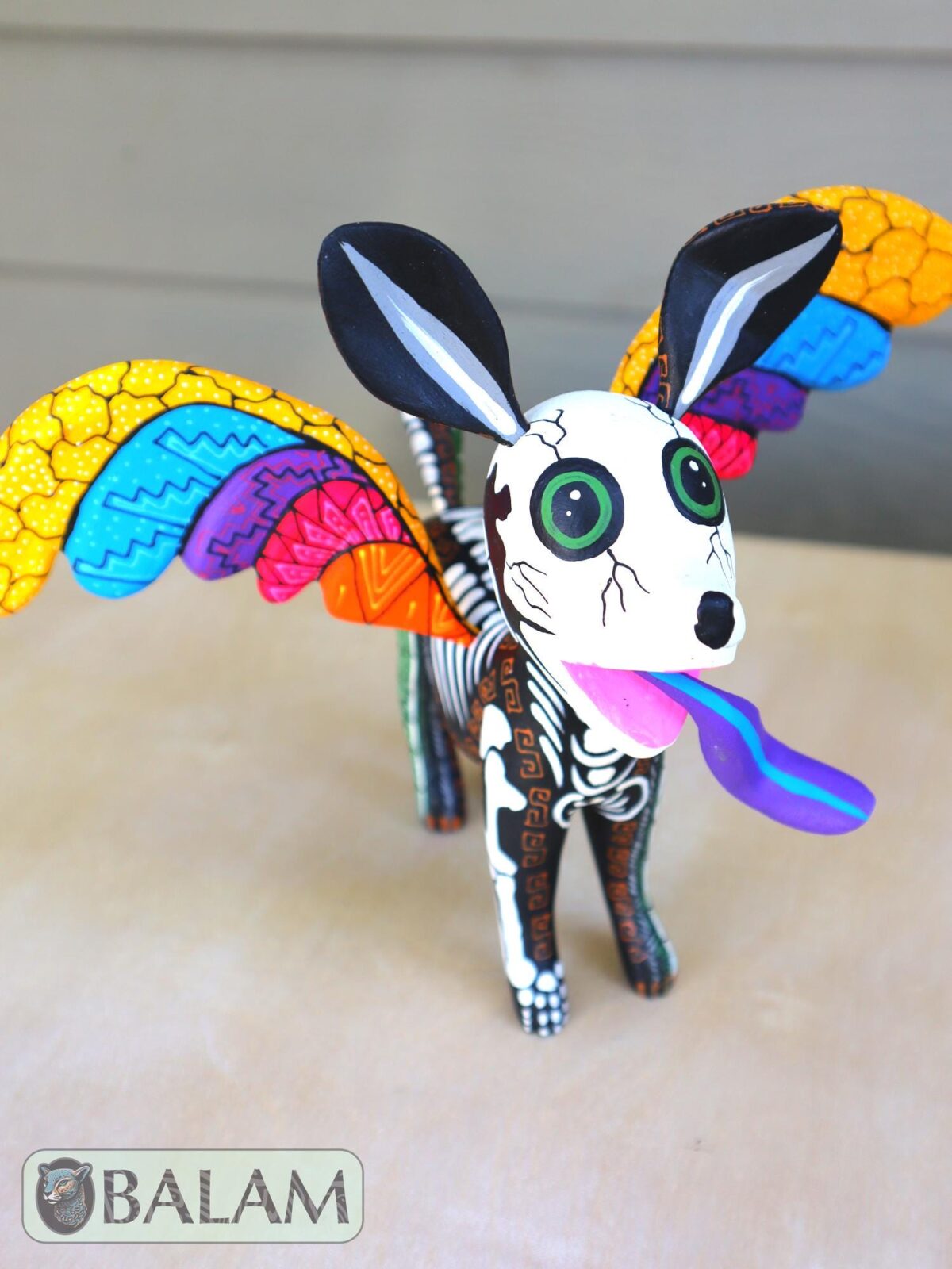 Xoloitzcuintli Alebrije, Dog with wings, Wood copal sculpture, Dog Alebrije, Skeleton and grecas Alebrije, Dia de los muertos. - Image 3