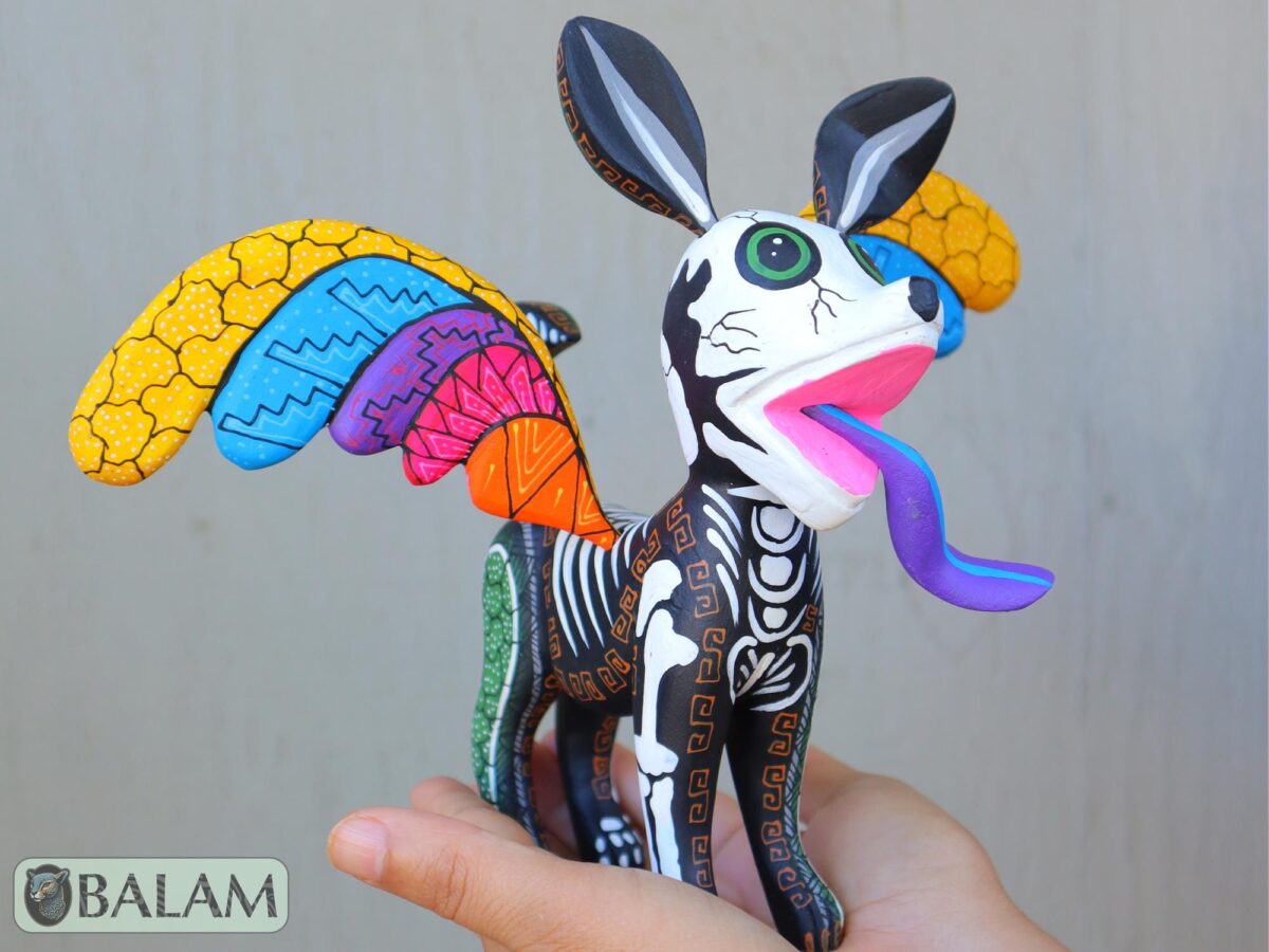 Xoloitzcuintli Alebrije, Dog with wings, Wood copal sculpture, Dog Alebrije, Skeleton and grecas Alebrije, Dia de los muertos. - Image 4