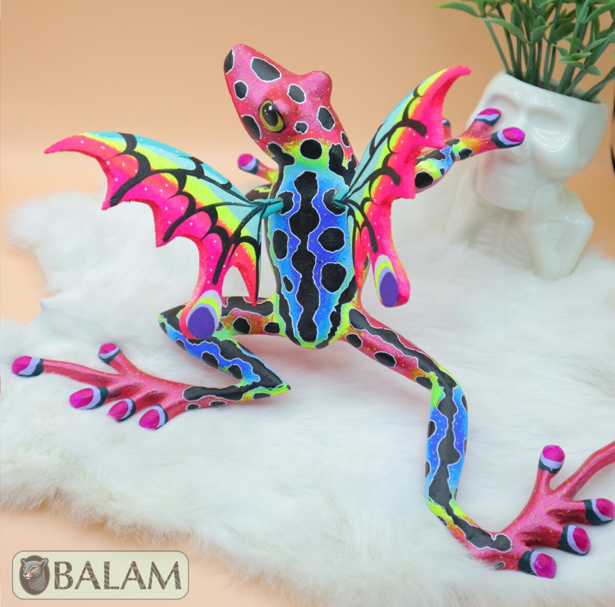 Amazing frog with butterfly wings alebrije, huge frog alebrije, frog with wings, Oaxaca alebrije art, frog Alebrije. - Image 4