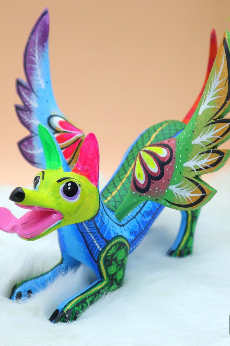 Playful Doggy, Playful Dante, Xoloitzcuintle Alebrije, Wood copal sculpture, Dog Alebrije, Dog with wings, Cute puppy, Alebrije Oaxaca art