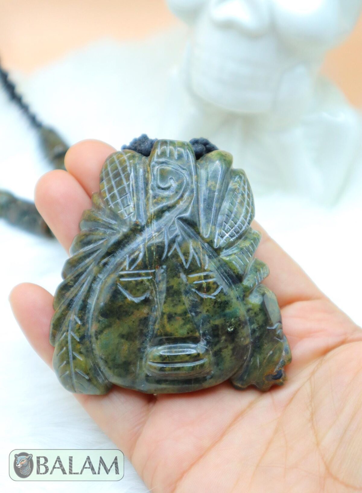 Ceremonial Necklace, Cinteotl Maize God, Huhunahpu Mayan god, Mayan Jade bead Necklace, Mayan Jade, Protective Necklace, Native Mayan. - Image 3