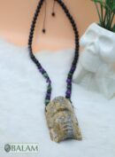 Fossil Mayan Mask Ceremonial Necklace, Aventurine and obsidian bead Necklace, Mayan fossil stone, Protective Necklace, Native Mayan.