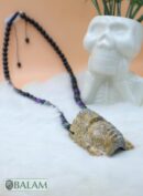 Fossil Mayan Mask Ceremonial Necklace, Aventurine and obsidian bead Necklace, Mayan fossil stone, Protective Necklace, Native Mayan.