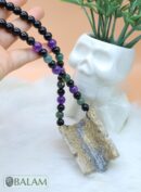 Fossil Mayan Mask Ceremonial Necklace, Aventurine and obsidian bead Necklace, Mayan fossil stone, Protective Necklace, Native Mayan.