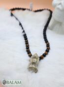 Jaguar necklace, Fossil Mayan Mask Ceremonial Necklace, tigers' eye and obsidian bead Necklace, Mayan fossil stone, Protective Necklace.