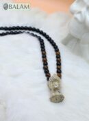 Jaguar necklace, Fossil Mayan Mask Ceremonial Necklace, tigers' eye and obsidian bead Necklace, Mayan fossil stone, Protective Necklace.