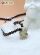 Jaguar necklace, Fossil Mayan Mask Ceremonial Necklace, tigers' eye and obsidian bead Necklace, Mayan fossil stone, Protective Necklace.