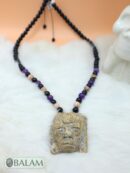 Fossil Mayan Mask Ceremonial Necklace, Aventurine and obsidian bead Necklace, Mayan fossil stone, Protective Necklace, Native Mayan.