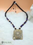 Fossil Mayan Mask Ceremonial Necklace, Aventurine and obsidian bead Necklace, Mayan fossil stone, Protective Necklace, Native Mayan.
