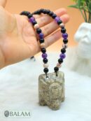 Fossil Mayan Mask Ceremonial Necklace, Aventurine and obsidian bead Necklace, Mayan fossil stone, Protective Necklace, Native Mayan.