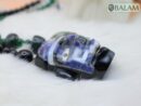 Duality of life and death necklace, Ceremonial Necklace, Jade, Obsidian, aventurine beads. Teotihuacan mask obsidian with aventurine inlays.