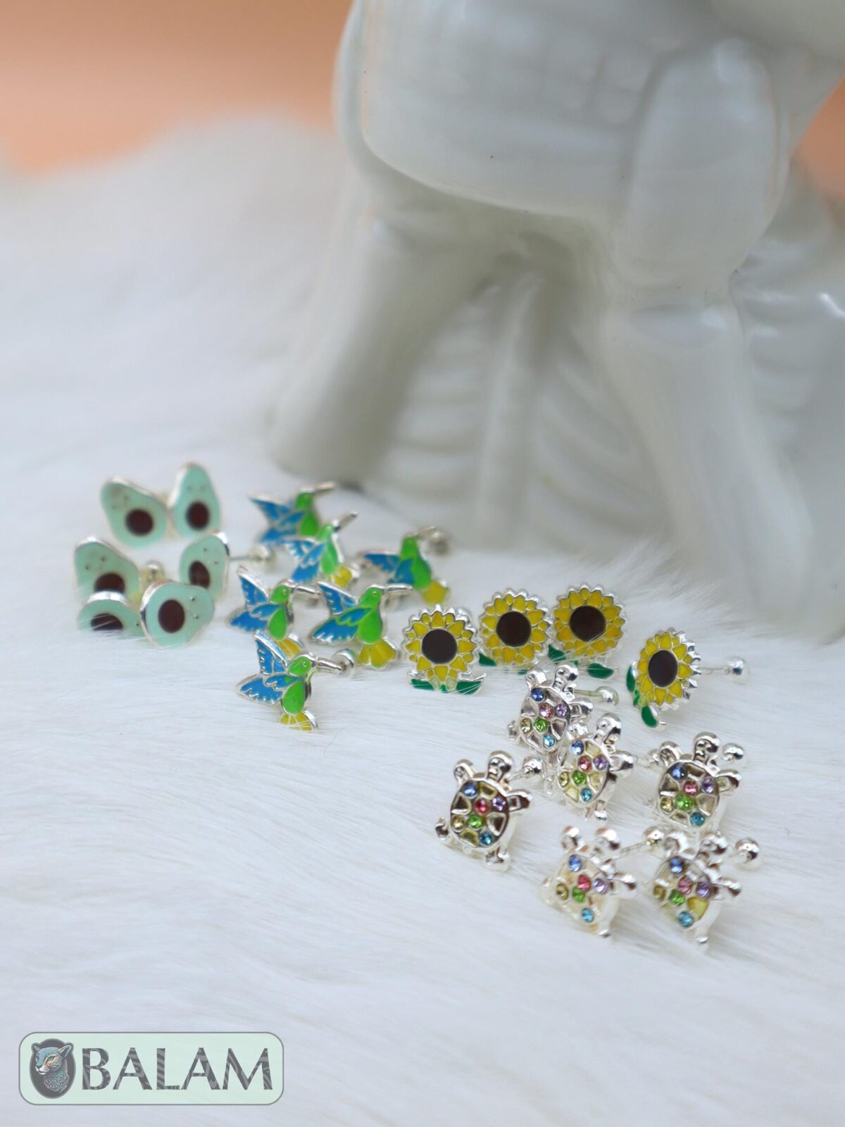 Silver stud earrings,.925 silver earrings, Avocado earrings, Sunflower earrings, Hummingbird earrings, Turtle earrings. - Image 8