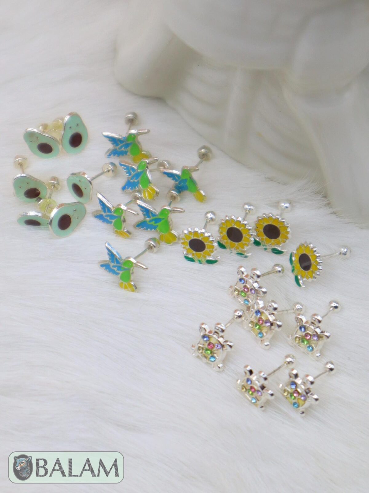 Silver stud earrings,.925 silver earrings, Avocado earrings, Sunflower earrings, Hummingbird earrings, Turtle earrings. - Image 9
