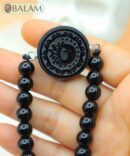 Obsidian bracelet with Mayan symbols, Fossil bracelet, 8.5mm diameter of beads. Adjustable 8 to 10 inches. Healing stones, Protection stones