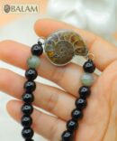 Obsidian bracelet with Mayan symbols, Fossil bracelet, 8.5mm diameter of beads. Adjustable 8 to 10 inches. Healing stones, Protection stones