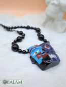 Duality of life and death necklace, Ceremonial Necklace, Obsidian, beads. Teotihuacan mask obsidian with aventurine, turquoise inlays.