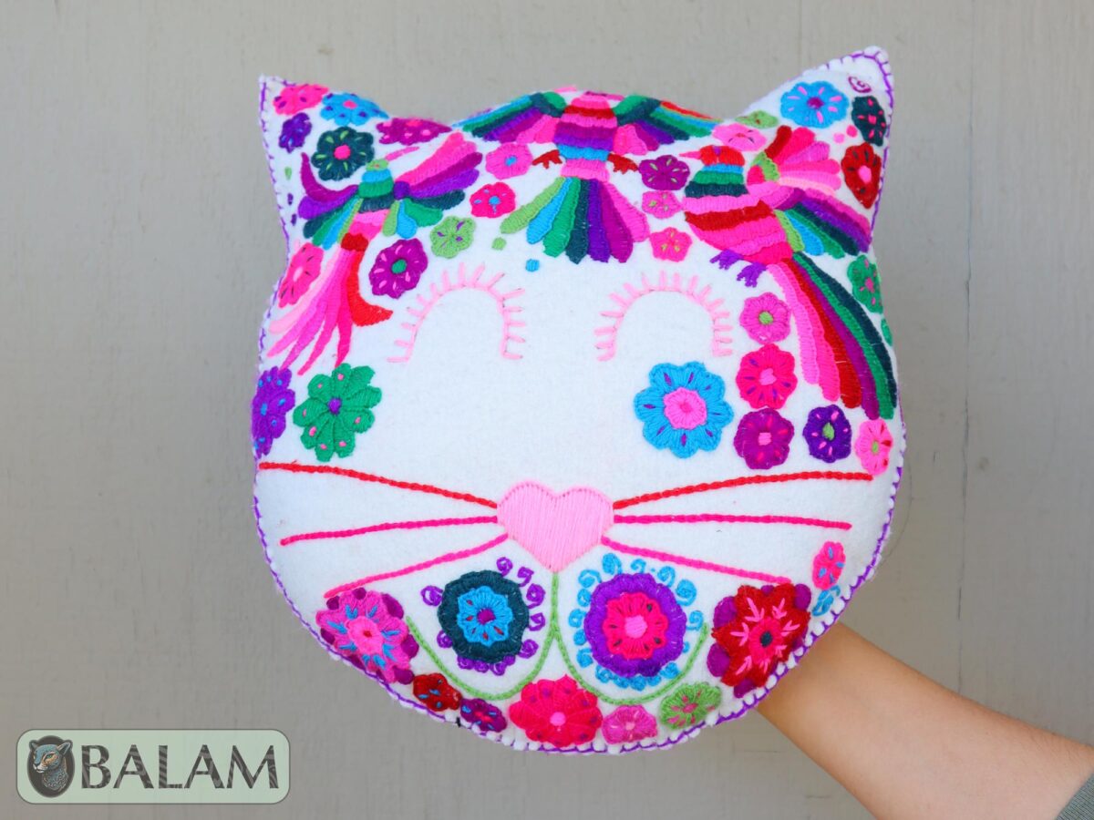 Mexican Cat throw Pillow, Felt Pillow, Mexican Heart throw Pillow, Colorful cushion. - Image 2