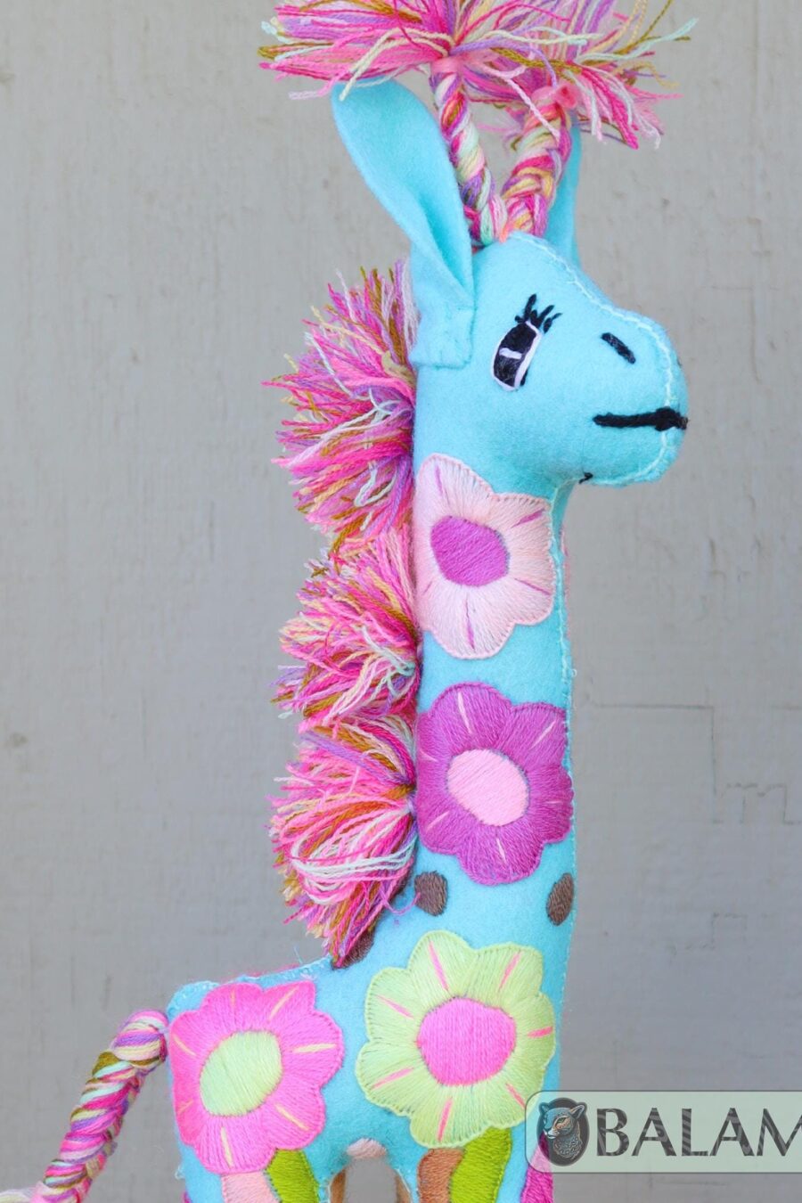 Giraffe stuffed animal, Colorful Mexican handmade plushies, stuffed natural felt animals, Mexican toys, Giraffe Plushies. 16'' tall