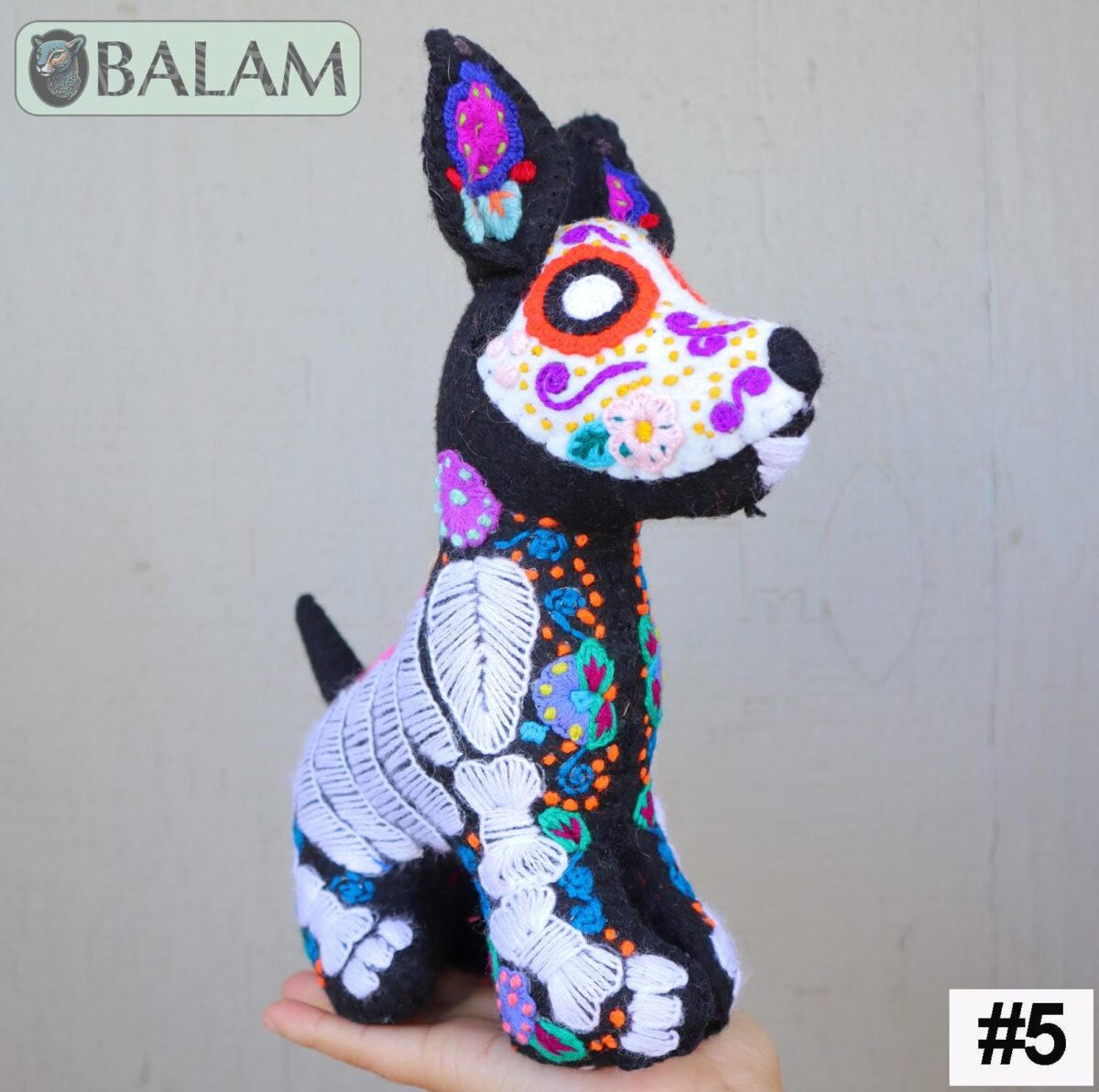 Skeleton cat stuffed animal, Cat stuffed animal, Colorful Mexican handmade plushies, Dia de Muertos Xolo dog. 10 - 11'' tall - Image 9
